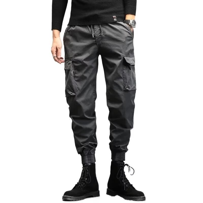 Men's Cropped Tooling Trousers - Spring & Autumn Loose-Fitting Casual Ankle-Banded Multi-Pocket Pants