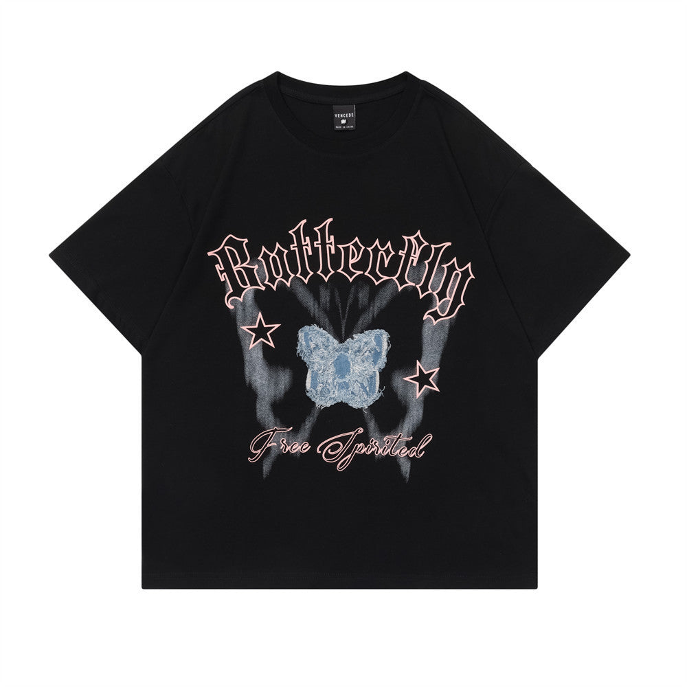 Butterfly Print Short Sleeve T-Shirt for Men & Women | Trendy & Unisex Graphic Tee