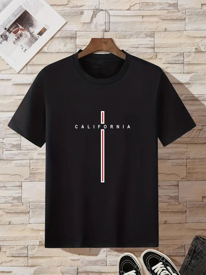 Men's Letter Vertical Line Print Short-Sleeved T-Shirt | Casual & All-Match Style