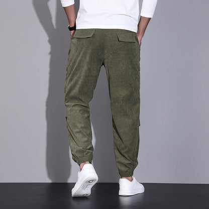 Men's Corduroy Cargos - Ankle-Tied Loose Casual Multi-Pocket Trousers