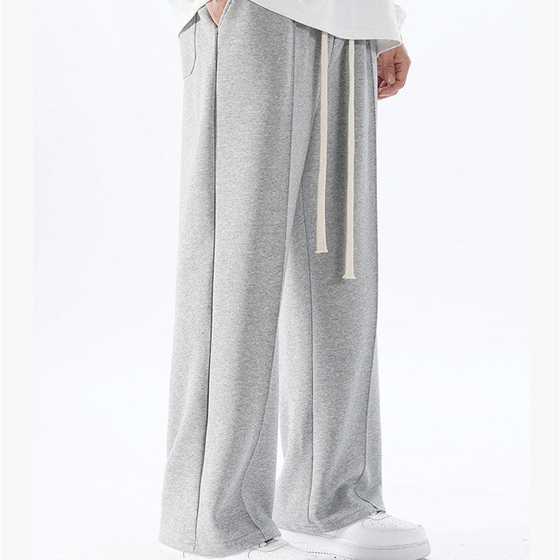 Individual Pleat Stitching Wide-Leg Straight Pants - Loose Fit Tide Brand Trousers