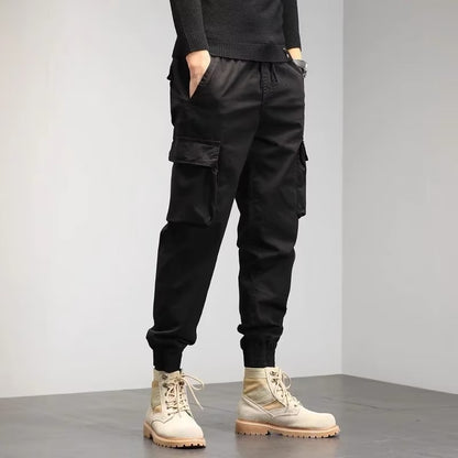 Men's Cropped Tooling Trousers - Spring & Autumn Loose-Fitting Casual Ankle-Banded Multi-Pocket Pants