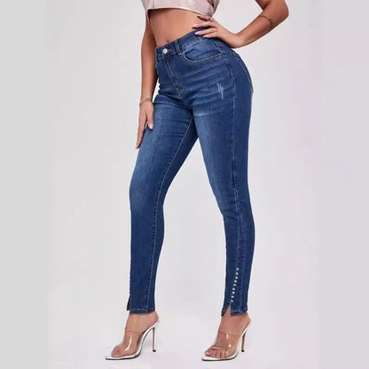 Slim Fit Patchwork High Waist Stretch Jeans - Trendy & Comfortable Denim