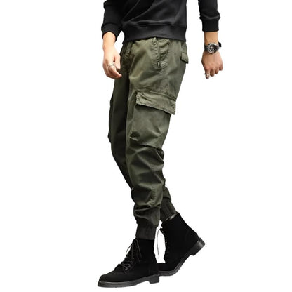 Men's Cropped Tooling Trousers - Spring & Autumn Loose-Fitting Casual Ankle-Banded Multi-Pocket Pants