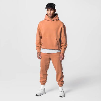 Loose American Style Exercise Workout Outfit - Men's Trendy Casual Hooded Cotton Sweater & Sweatpants Two-Piece Set