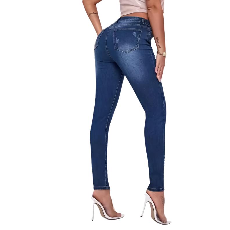 Slim Fit Patchwork High Waist Stretch Jeans - Trendy & Comfortable Denim