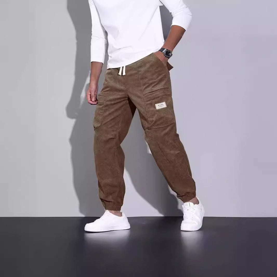 Men's Corduroy Cargos - Ankle-Tied Loose Casual Multi-Pocket Trousers